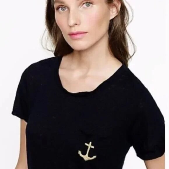 J. Crew Navy Blue Collector Linen Anchor Pocket Tee Shirt - Picture 4 of 6